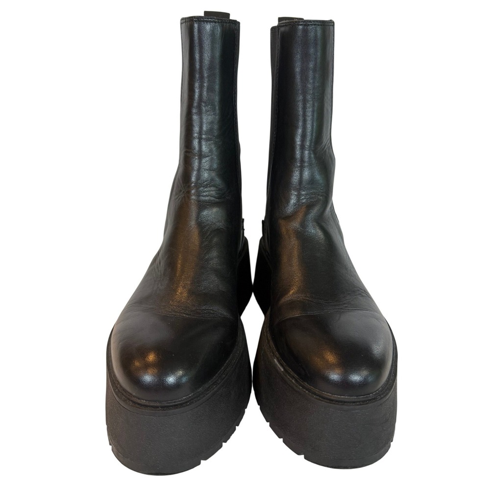Zara Black Leather Platform Chelsea Boots Chunky Lug Sole Mid Calf EU 399 - Picture 3 of 9